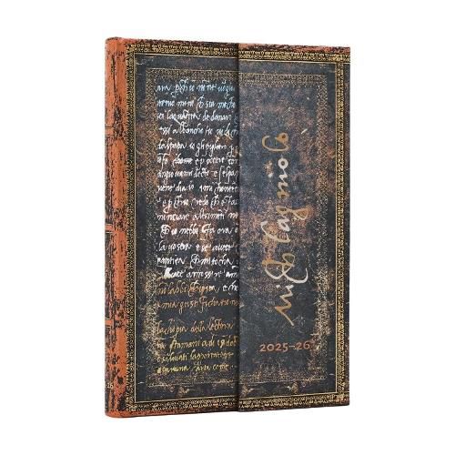 Cover image for 2026 Michelangelo Handwriting (Embellished Manuscripts Collection) Mini 18-month Horizontal Hardcover Flexi Dayplanner 2025-2026 (Wrap Closure)