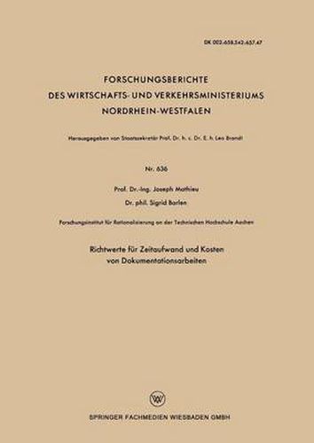 Cover image for Richtwerte Fur Zeitaufwand Und Kosten Von Dokumentationsarbeiten