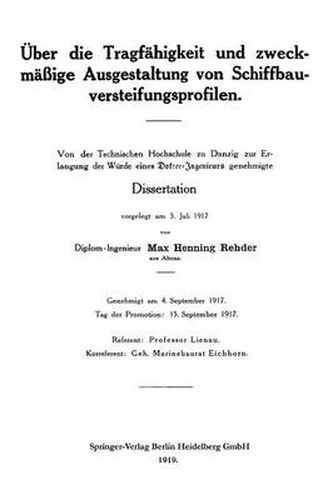 Cover image for UEber Die Tragfahigkeit Und Zweckmassige Ausgestaltung Von Schiffbauversteifungsprofilen