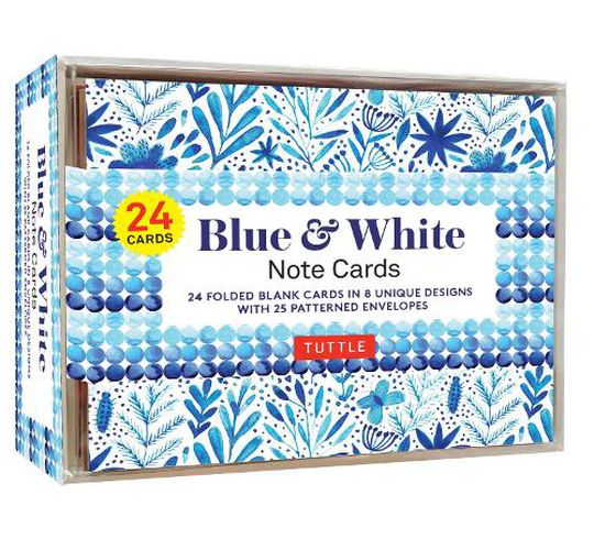 Cover image for Blue & White Note Cards - 24 Cards: 24 Blank Cards in 8 Unique Designs with 25 Patterned Envelopes