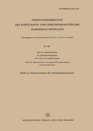 Cover image for Kartei Zur Dokumentation Der Molekulspektroskopie