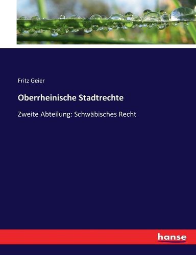 Cover image for Oberrheinische Stadtrechte: Zweite Abteilung: Schwabisches Recht