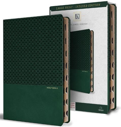 Cover image for KJV Holy Bible, Large Print Handy Size format, Olive Green Premium Imitation Leather with Ribbon Marker, Red Letter, Thumb Index / KJV Holy Bible, Large