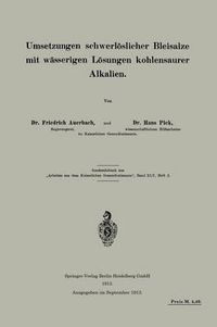 Cover image for Umsetzungen Schwerloeslicher Bleisalze Mit Wasserigen Loesungen Kohlensaurer Alkalien