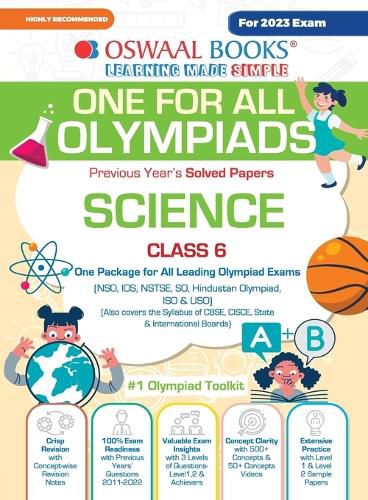 Cover image for Oswaal One For All Olympiad Previous Years' Solved Papers, Class-6 Science Book (For 2023 Exam)