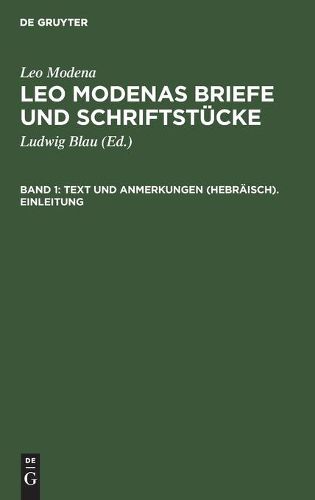 Cover image for Text Und Anmerkungen (Hebraisch). Einleitung