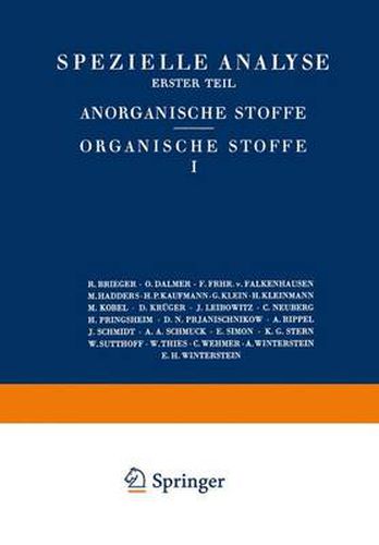 Cover image for Spezielle Analyse: Erster Teil Anorganische Stoffe Organische Stoffe I