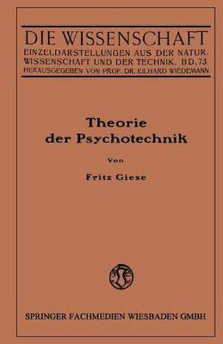 Cover image for Theorie Der Psychotechnik: Grundzuge Der Praktischen Psychologie I