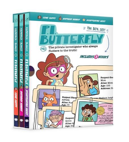 Cover image for P.I. Butterfly Box Set (Gone Guppy, Birthday Bandit, Disappearing Daisy) for Curious Kids Ages 611, Interactive Kids Mystery Early Graphic Novel Gift Set