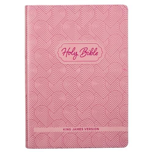 KJV Kids Bible, 40 Pages Full Color Study Helps, Presentation Page, Ribbon Marker, Holy Bible for Children Ages 8-12, Light Pink Hearts Faux Leather Flexible Cover