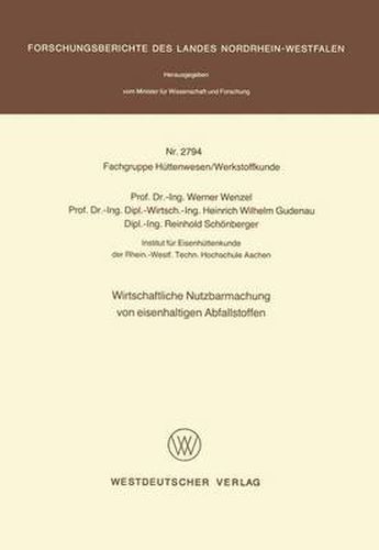 Cover image for Wirtschaftliche Nutzbarmachung von Eisenhaltigen Abfallstoffen
