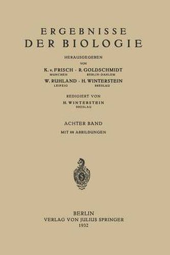 Cover image for Ergebnisse Der Biologie: 8. Band