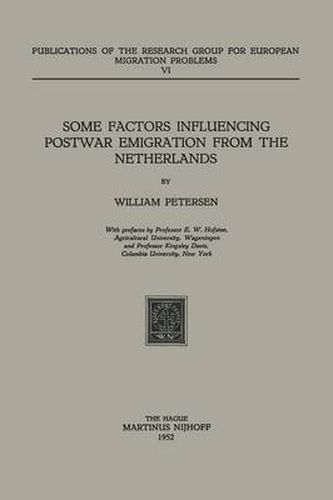 Some Factors Influencing Postwar Emigration from the Netherlands