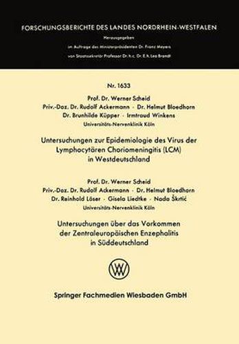 Cover image for Untersuchungen Zur Epidemiologie Des Virus Der Lymphocytaren Choriomeningitis (LCM) in Westdeutschland