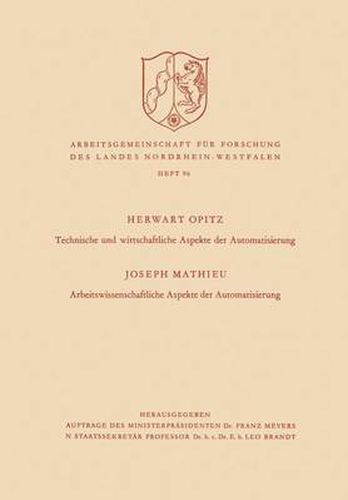 Cover image for Technische Und Wirtschaftliche Aspekte Der Automatisierung. Arbeitswissenschaftliche Aspekte Der Automatisierung