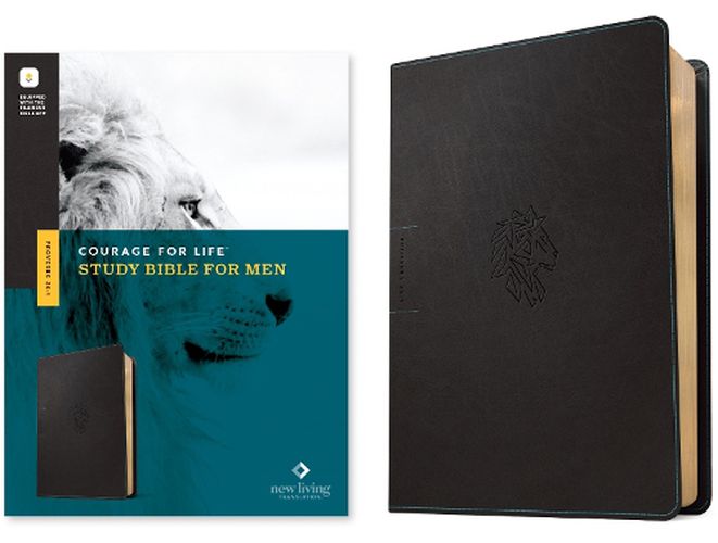 Cover image for NLT Courage for Life Study Bible for Men (Leatherlike, Onyx Lion, Filament Enabled)