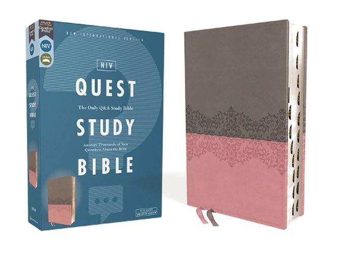 Cover image for NIV, Quest Study Bible, Leathersoft, Gray/Pink, Thumb Indexed, Comfort Print