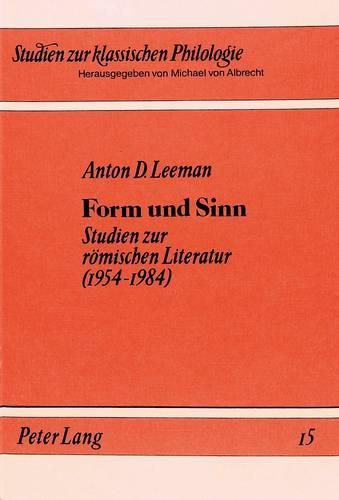 Cover image for Form Und Sinn: Studien Zur Roemischen Literatur