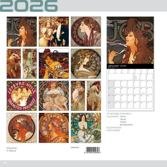Mucha 30x30 Wall Calendar 2026