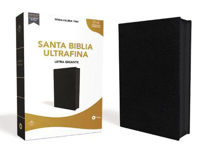 Cover image for Reina Valera 1960 Santa Biblia Ultrafina, Letra Gigante, Piel Fabricada, Negro, Con Cierre, Interior a DOS Colores