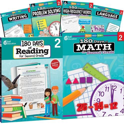 Cover image for 180 Days(tm) Reading, High-Frequency Words, Math, Problem Solving, Writing, & Language for Grade 2: 6-Book Set