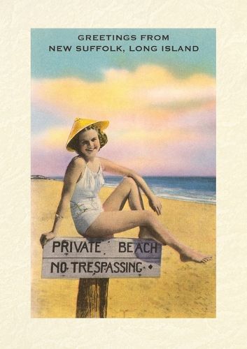 Cover image for Vintage Lined Notebook Greetings from New Suffolk, Long Island, Woman on Sign