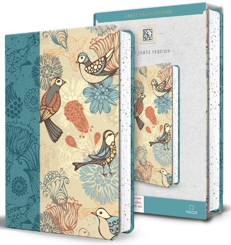 Cover image for KJV Holy Bible, Large Print Medium Format, Blue with Birds Faux Leather w/ Ribbon Marker, Red Letter