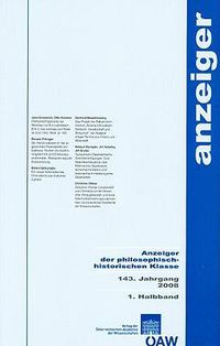 Cover image for Anzeiger Der Philosophisch-Historischen Klasse 143. Jahrgang, 1. Halbband 2008