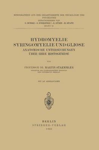 Cover image for Hydromyelie Syringomyelie Und Gliose: Anatomische Untersuchungen UEber Ihre Histogenese Heft 72