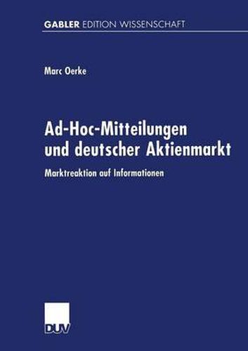 Cover image for Ad-Hoc-Mitteilungen Und Deutscher Aktienmarkt: Marktreaktion Auf Informationen