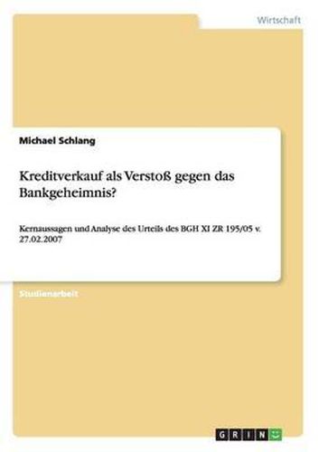 Cover image for Kreditverkauf ALS Versto  Gegen Das Bankgeheimnis?