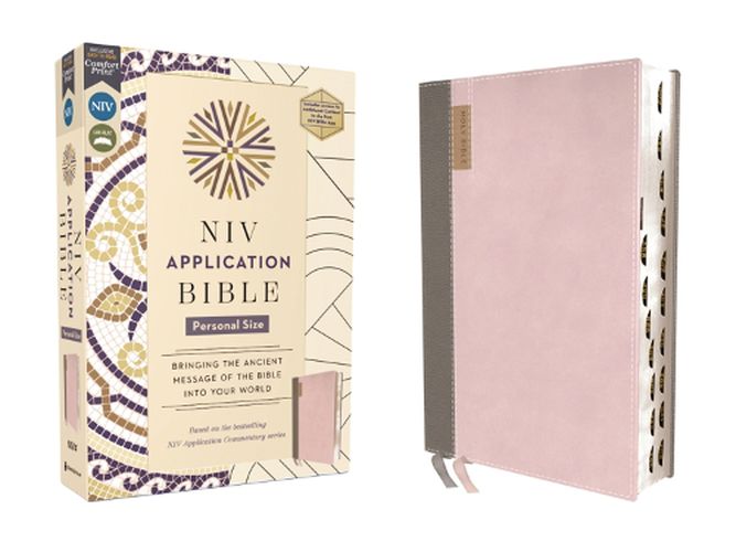 Cover image for NIV Application Bible, Personal Size, Leathersoft, Pink/Gray, Red Letter, Thumb Indexed, Comfort Print