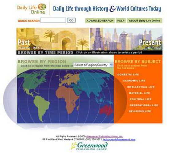 Cover image for Greenwood's Daily Life Online: A Living Encyclopedia of Everyday Life Past and Present [Six Volumes]