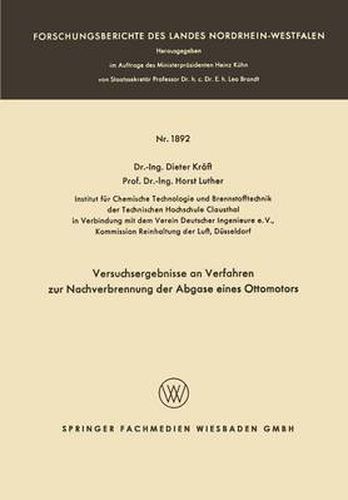 Cover image for Versuchsergebnisse an Verfahren Zur Nachverbrennung Der Abgase Eines Ottomotors