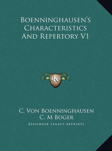 Cover image for Boenninghausen's Characteristics and Repertory V1