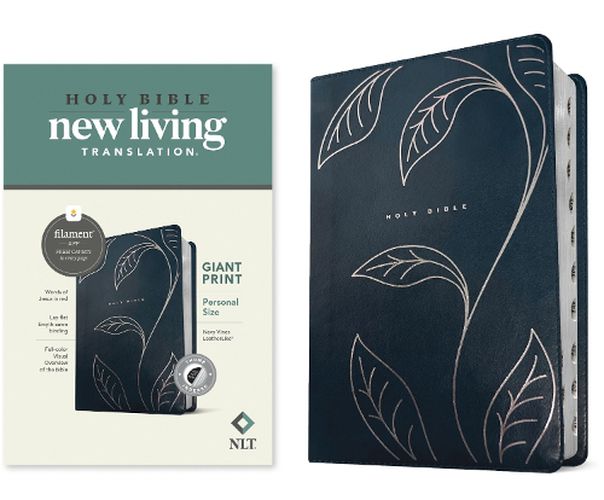 Cover image for NLT Personal Size Giant Print Bible, Filament Enabled (Leatherlike, Navy Vines, Indexed, Red Letter)
