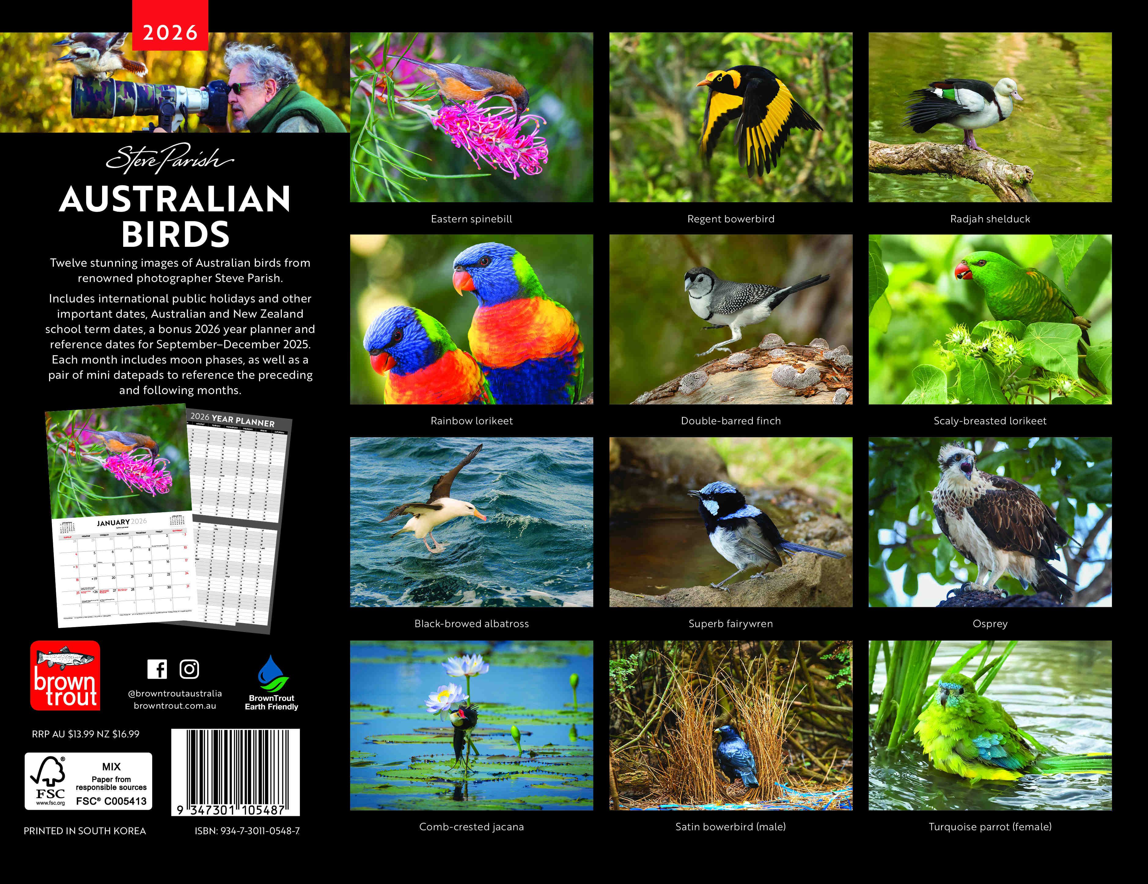 Australian Birds - Steve Parish 2026 Horizontal Calendar