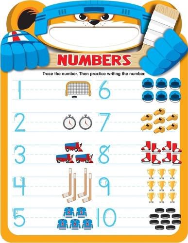 Numbers 1-15: Hockey Shaped Write and Erase Board