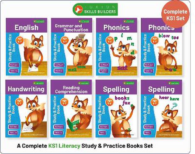 Cover image for Complete Key Stage 1 Literacy Study & Practice Books - 8-book bundle! English, Phonics, Spelling, Handwriting, Reading Comprehension for AGES 4 - 7