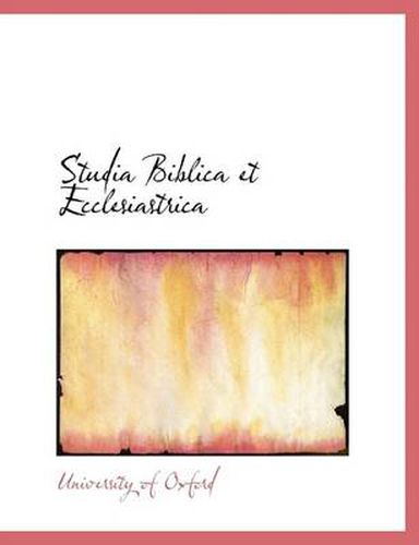 Cover image for Studia Biblica Et Ecclesiastrica