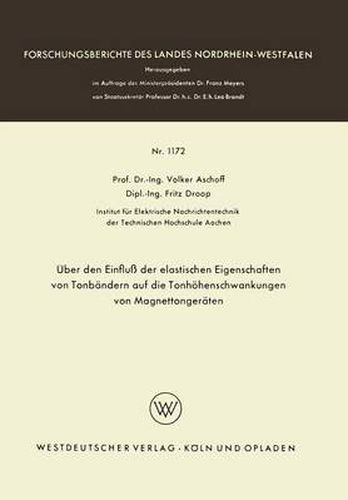 Cover image for UEber Den Einfluss Der Elastischen Eigenschaften Von Tonbandern Auf Die Tonhoehenschwankungen Von Magnettongeraten