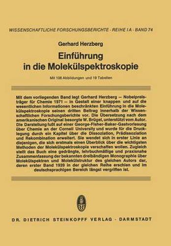 Cover image for Einfuhrung in Die Molekulspektroskopie: Die Spektren Und Strukturen Von Einfachen Freien Radikalen