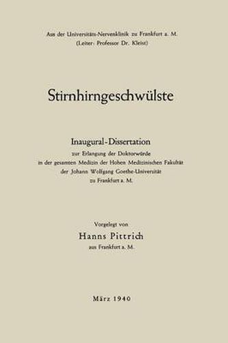 Cover image for Stirnhirngeschwulste: Inaugural-Dissertation