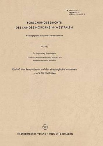 Cover image for Einfluss Von Fettzusatzen Auf Das Rheologische Verhalten Von Schlichteflotten