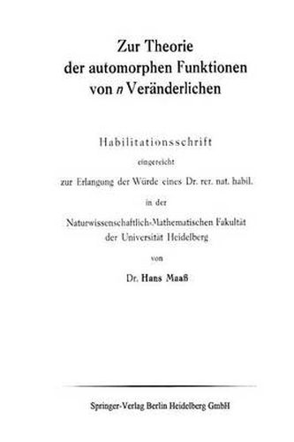 Cover image for Zur Theorie Der Automorphen Funktionen Von N Veranderlichen