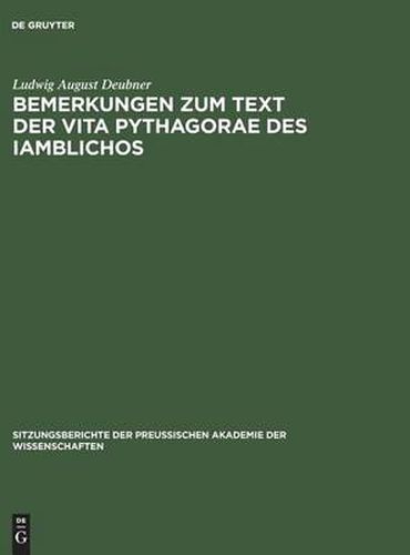 Cover image for Bemerkungen Zum Text Der Vita Pythagorae Des Iamblichos