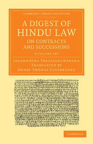 Cover image for A Digest of Hindu Law, on Contracts and Successions 3 Volume Set: With a Commentary by Jagannatha Tercapanchanana