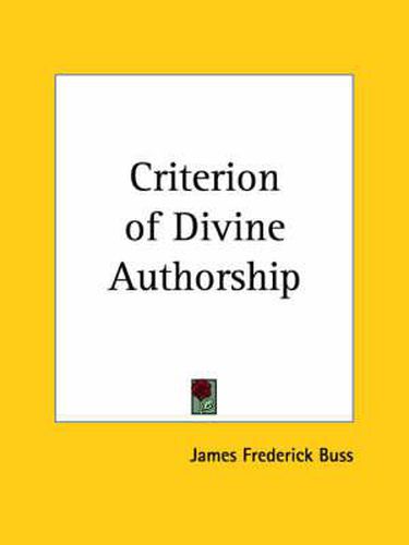 Cover image for Criterion of Divine Authorship (1920)