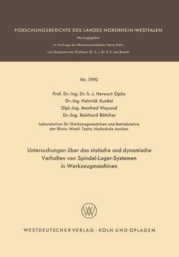 Cover image for Untersuchungen UEber Das Statische Und Dynamische Verhalten Von Spindel-Lager-Systemen in Werkzeugmaschinen