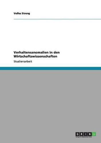 Cover image for Verhaltensanomalien in den Wirtschaftswissenschaften